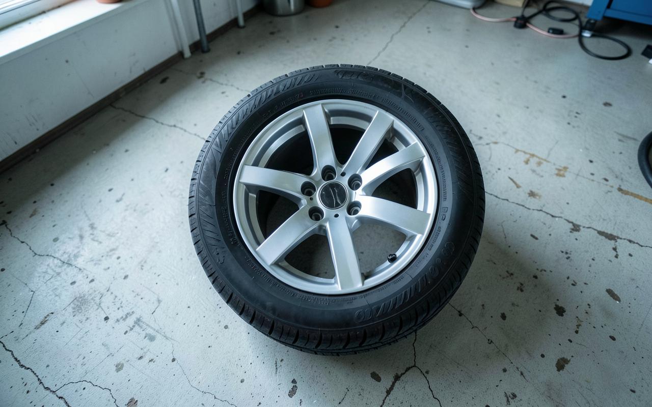 Tyre and wheel in a workshop